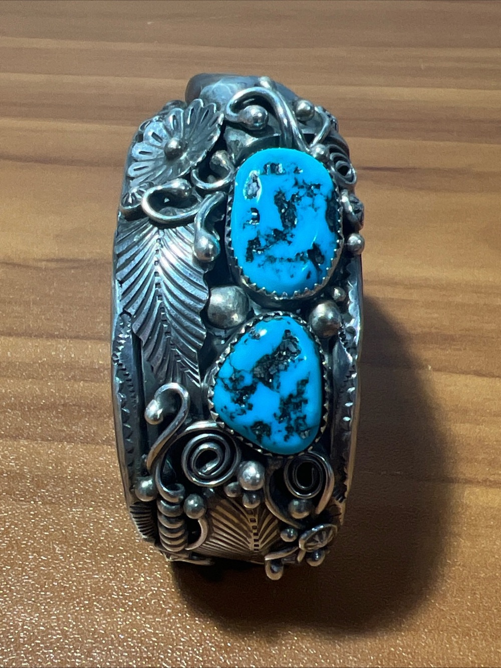 Vintage 70s Sterling Silver Bisbee Turquoise Handmade Cuff Bracelet 61.2 Grams